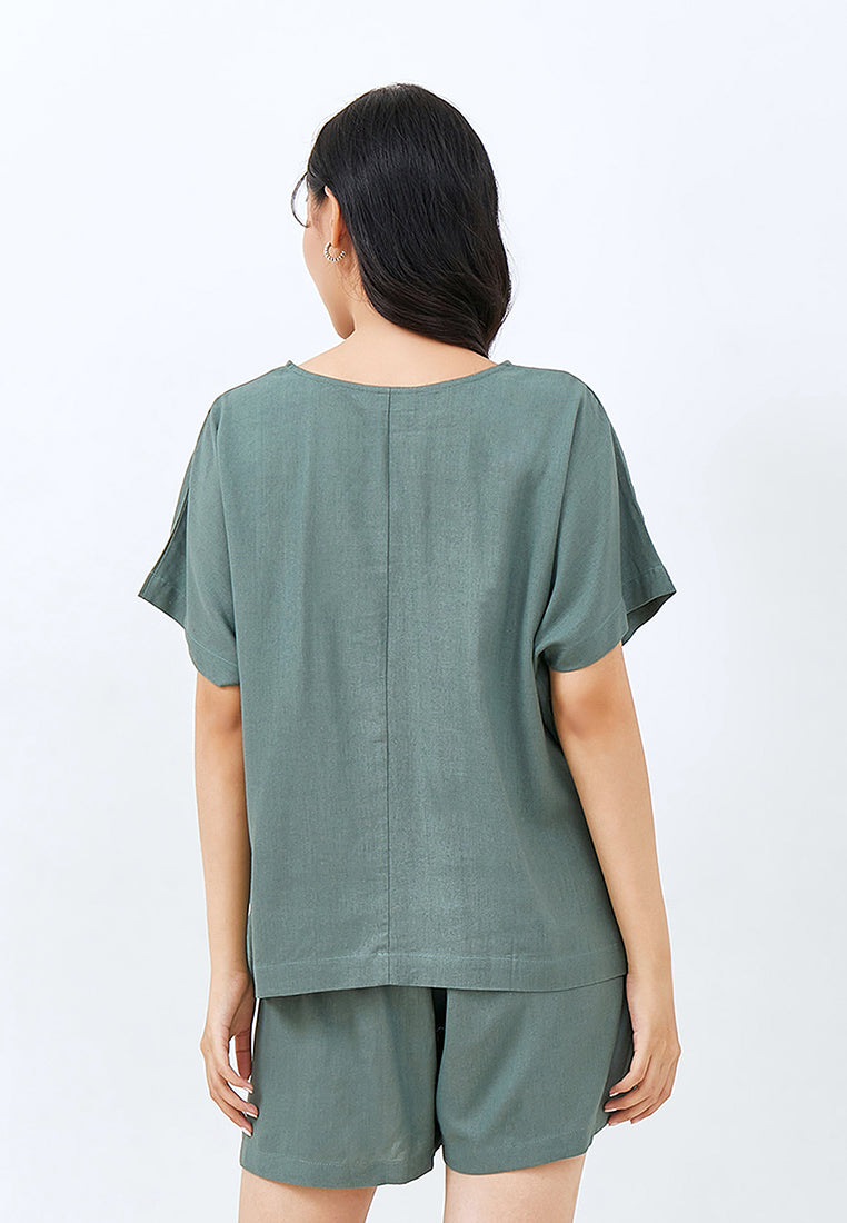 Julia Owers Setelan/Set Linen Casual HINAKO Green Size L