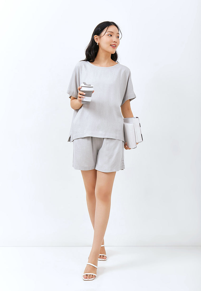 Julia Owers Setelan/Set Linen Casual HINAKO Light Grey Size L