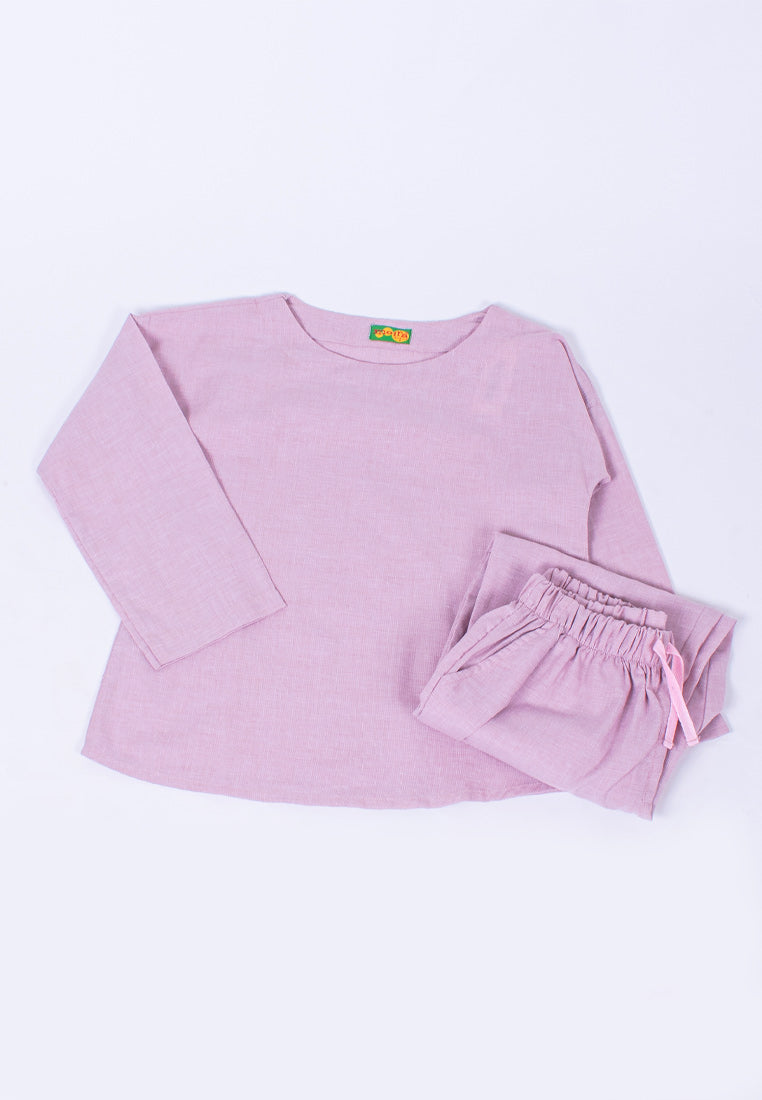 Moira Setelan/Set Linen Casual QUELLA Pink Size 10T